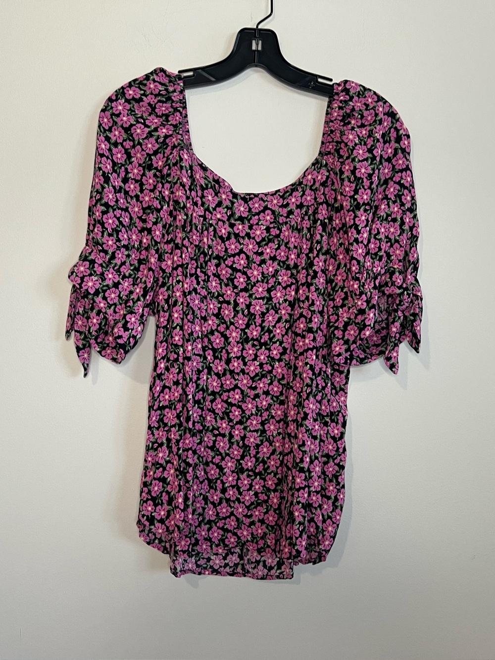 Karen Kane Pink Floral Square-Neck Puff Sleeve Blouse